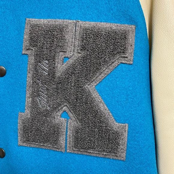 KITH Just Us ronnie fieg Leather/Wool Varsity bomber coat letterman Jacket 3XL - Picture 2 of 6